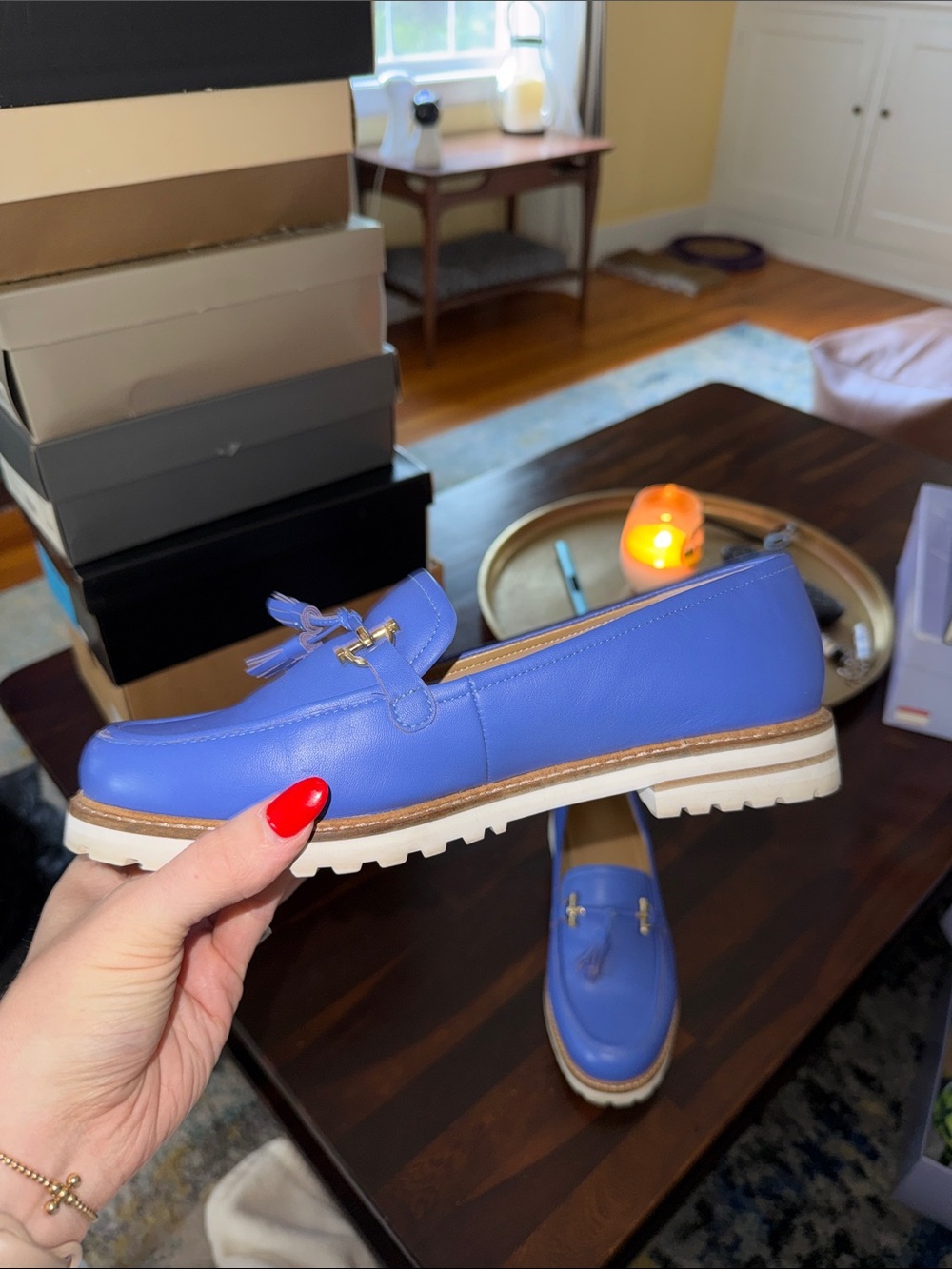 Talbots Electric Blue Leather Tassel Loafers - Picture 2 of 3